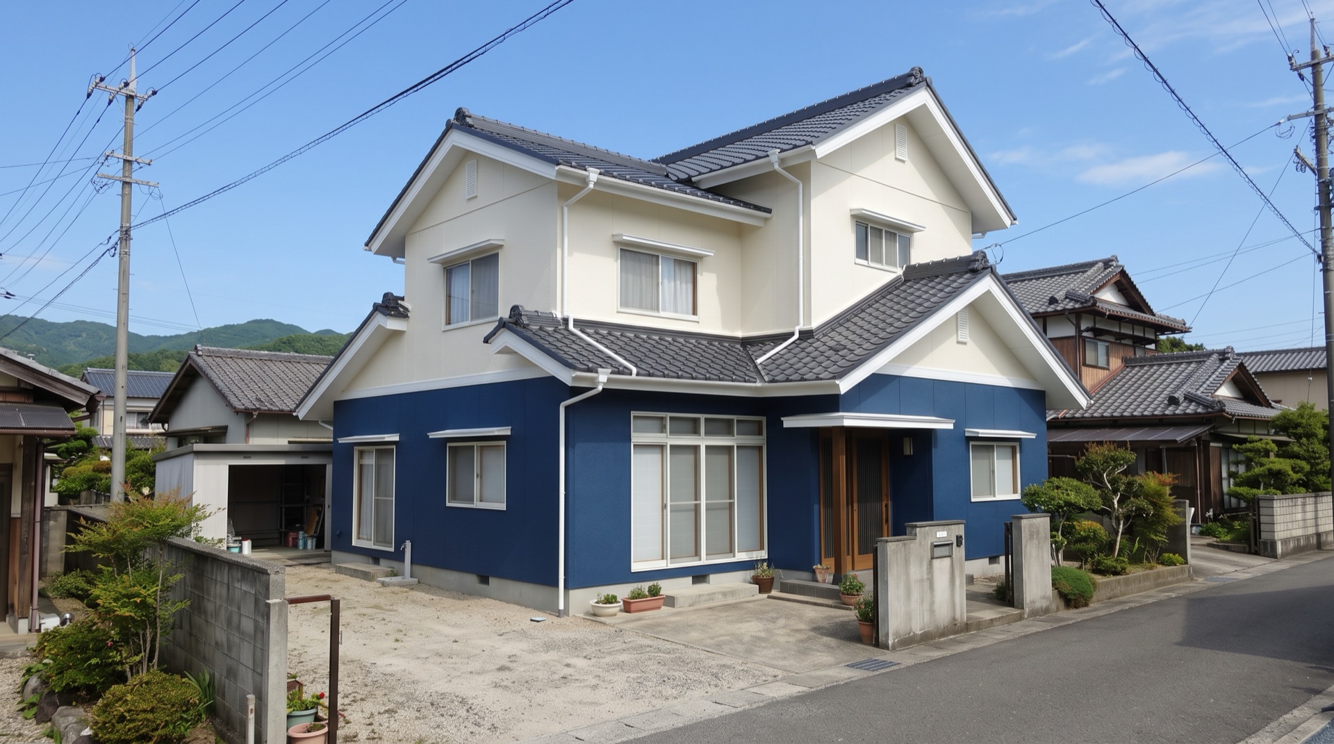 塗り替えを終えた家の外壁と屋根